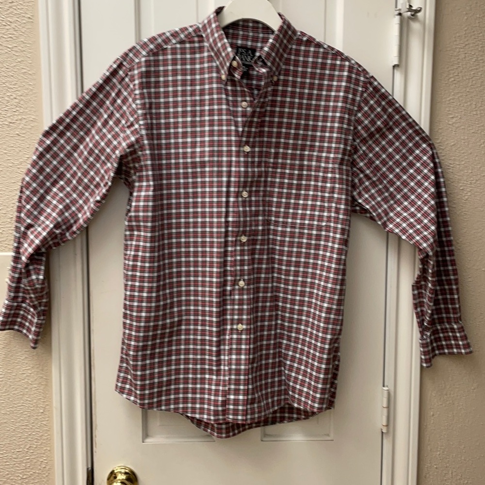 Jos. A. Bank Red and White Plaid Button-Down Casual Shirt
